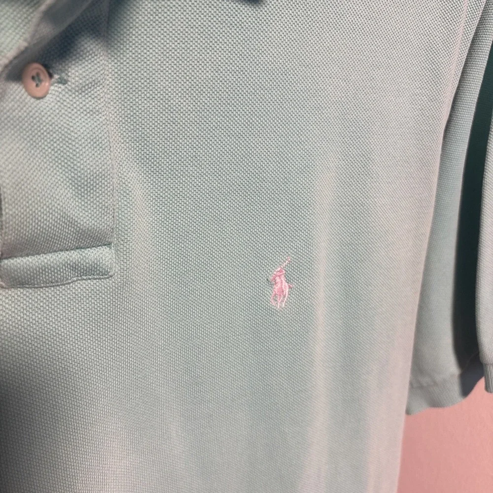 Polo Ralph Lauren Polo Shirt Mens L Mint Green White Pony Logo Cotton Preppy